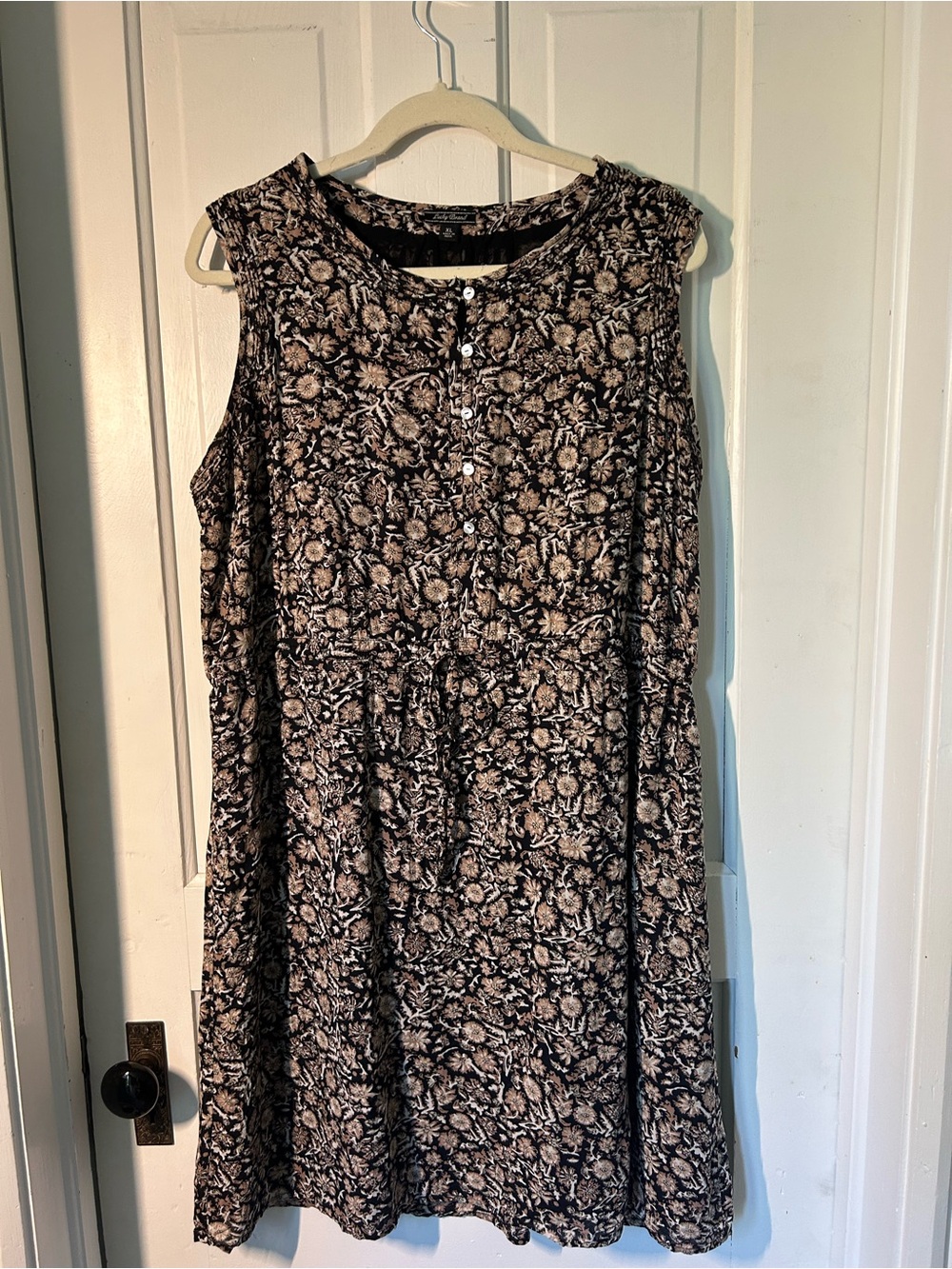 Lucky Brand Black and Cream Sleeveless Floral Tunic